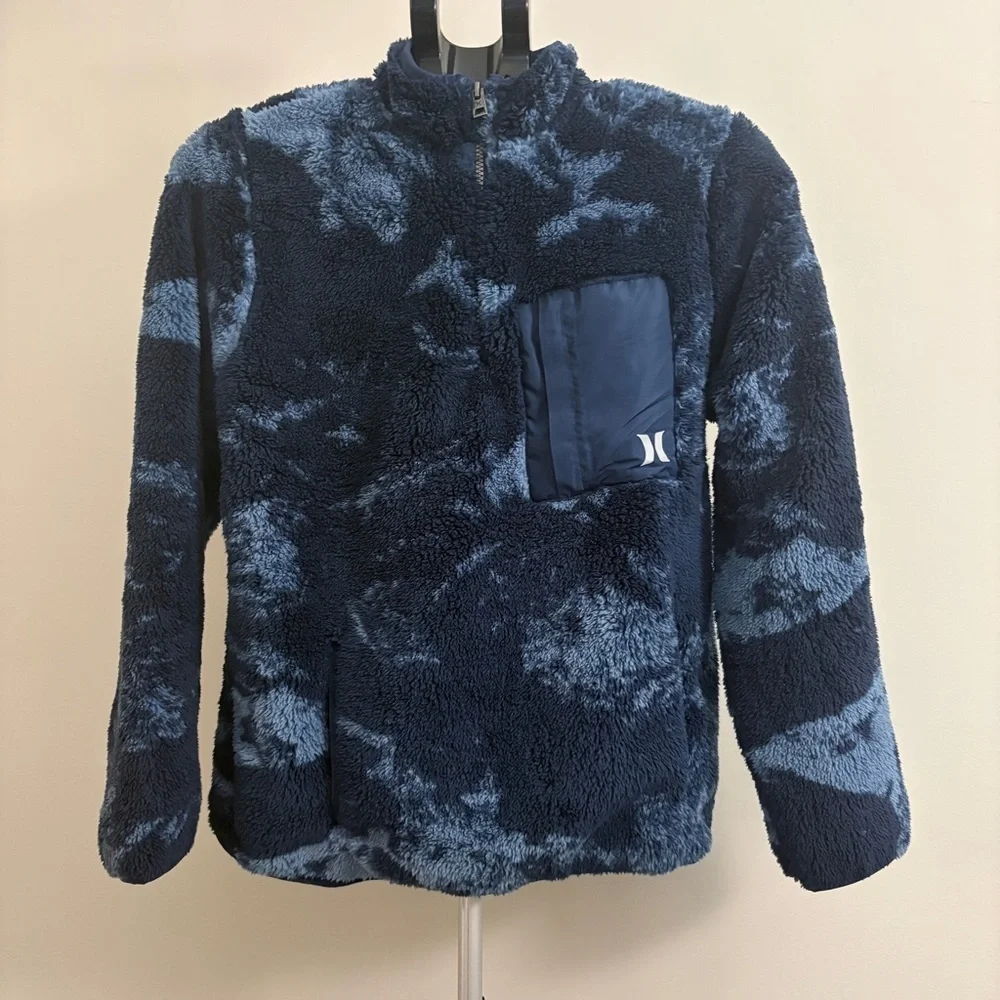 Hurley Boys Sherpa Quarter Zip - Navy Blue